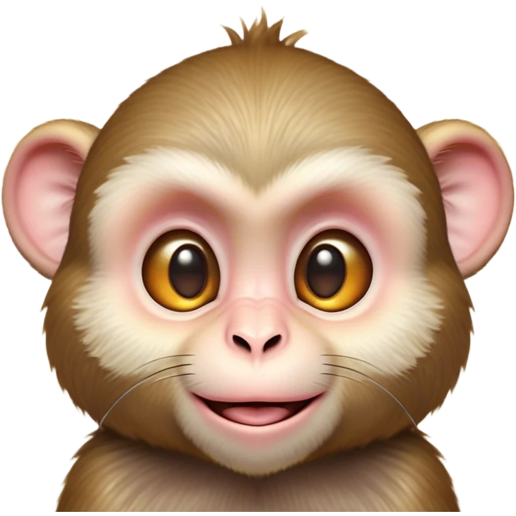 Cinematic Cute Macaque Portrait Emoji, Head tilted playfully and inquisitively, with a charmingly mischievous face accented by soft, fuzzy fur and round, sparkling eyes filled with curiosity, Simplified yet irresistibly adorable features, highly detailed, glowing with a warm, friendly glow, high shine, affectionate and lively, stylized with a touch of primate whimsy, bright and endearing, soft glowing outline, capturing the essence of a playful macaque that seems as if it could jump out of the screen into your arms! emoji