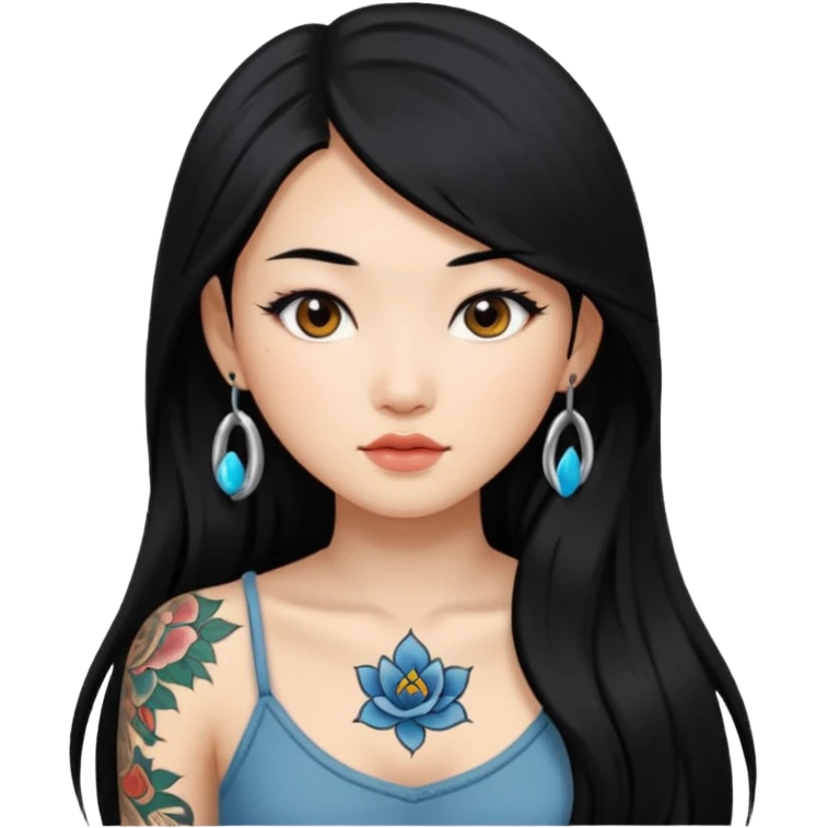 long black hair beautiful Asian girl with tattoos  emoji