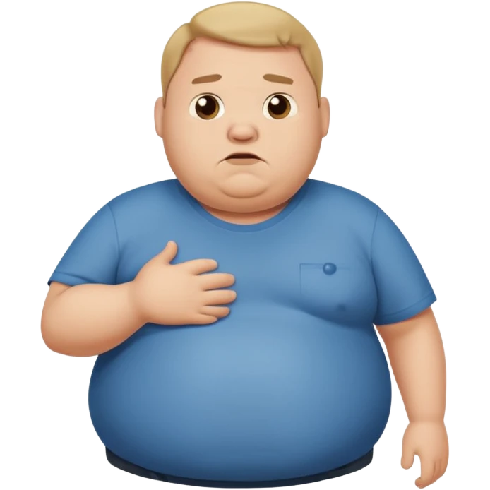 a cartoon fat man holding his stomach wearing t shirt, while looking confused?  emoji