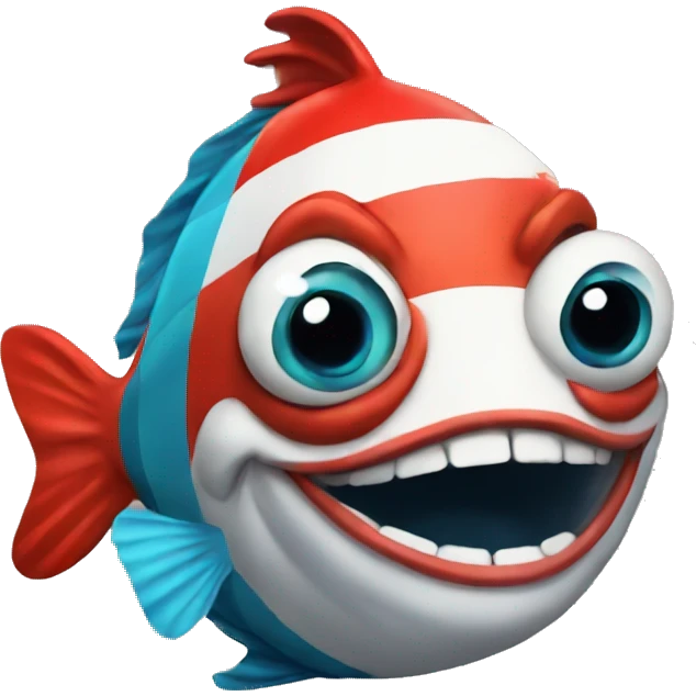 A cartoon fish dressed like a clown emoji