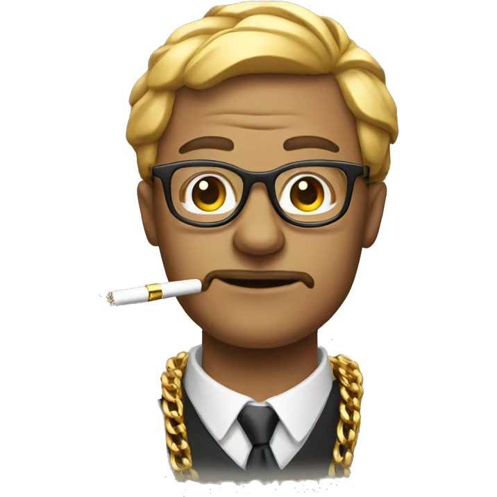 A man with glasses and big gold chain smoking  emoji