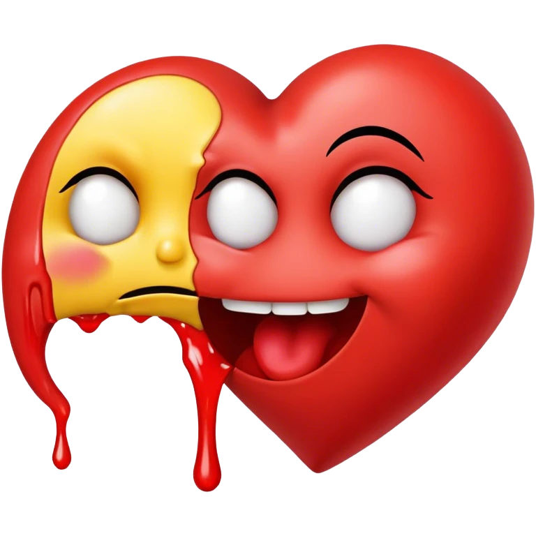 The half-heart is red and the half-puking smiley face emoji