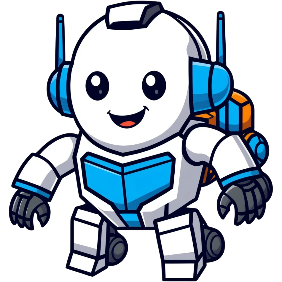 futuristic transformer robot with a big grin laughing emoji