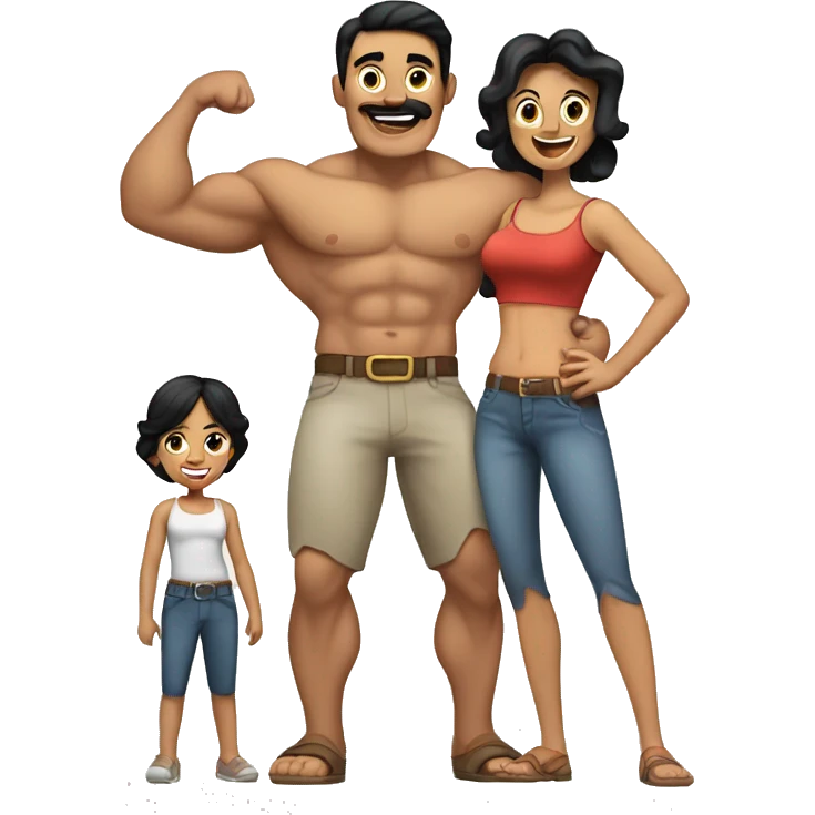 happy muscular family mexican with black hair emoji