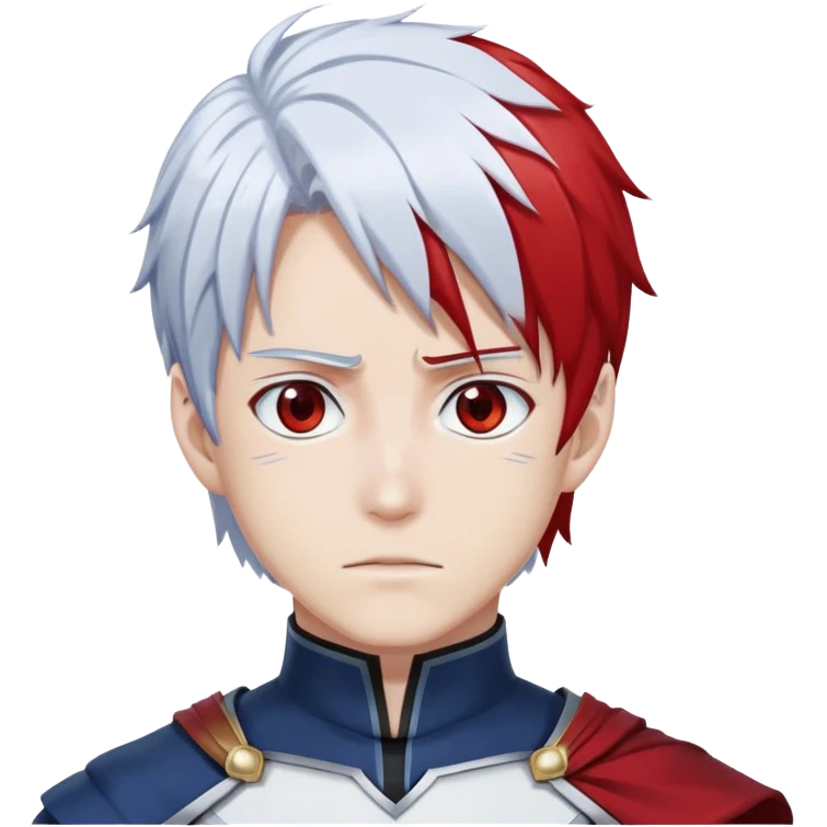 Shoto Todoroki from My Hero Academia with half red half white hair, heterochromia eyes one blue one gray, wearing his hero costume emoji