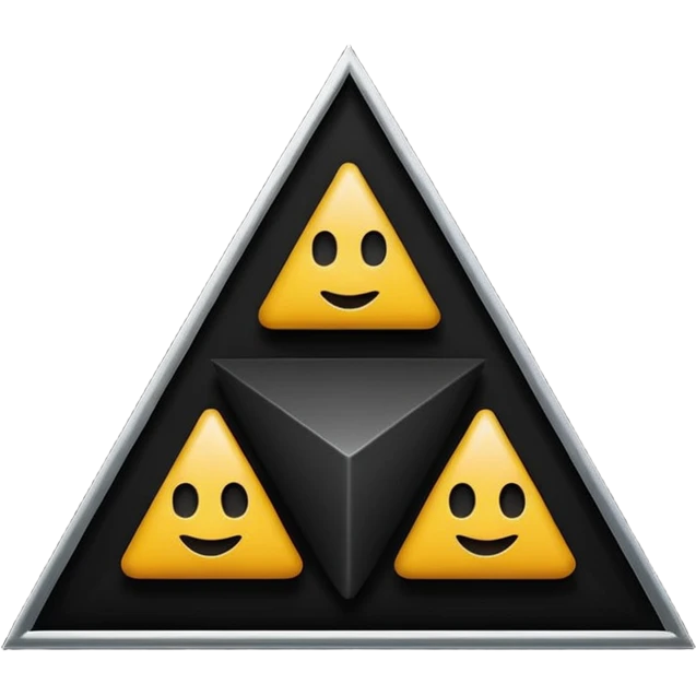 Minimalist, high-contrast emoji logo representing the Dark Triad personality traits. A clean black triangle as the main shape, inside three original symbolic icons:psychopaty, narcissim and machiavellianism .Smooth vector style,dark aesthetic, 4K. emoji