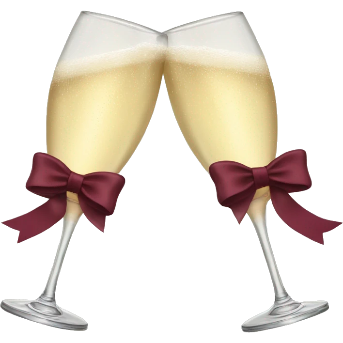 Two glasses of champagne cheering with burgundy bows emoji