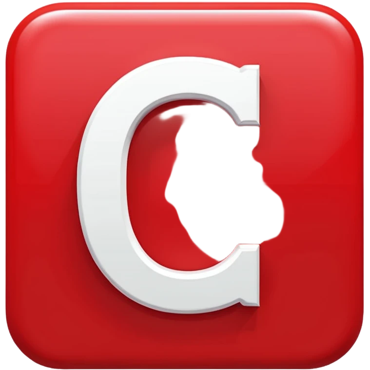 A bold white capital letter "C" in the exact same font and style as the 🅱️ emoji, centered inside a red rounded square, flat emoji design, glossy shiny light reflection on the top left, clean and simple, transparent background, no extra elements emoji