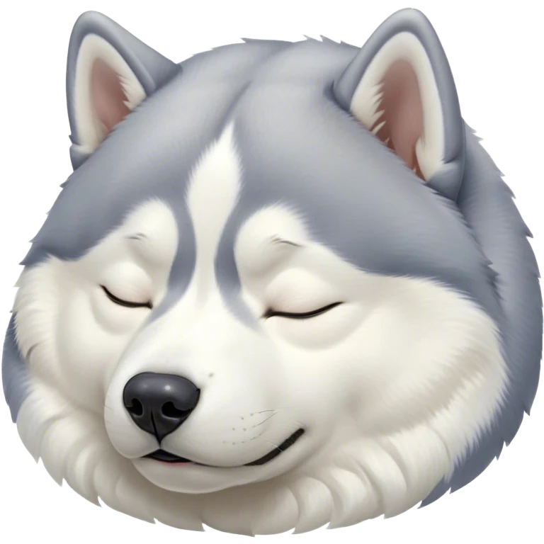 Cinematic Chubby Sleeping Siberian Husky Portrait Emoji, Chubby and serene, with a round, endearing build and a fluffy grey and white coat, eyes gently closed in peaceful slumber, Simplified yet irresistibly adorable features, highly detailed, glowing with a gentle, dreamy glow, high shine, relaxed and content, stylized with a touch of whimsy, bright and heartwarming, soft glowing outline, capturing the essence of a blissfully sleepy pup, so comically serene it feels like it could roll out of the screen and snore with adorable charm! emoji