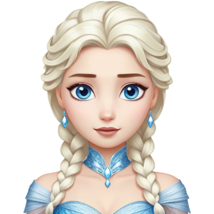 Cinematic Realistic Elsa Portrait, depicted with lifelike skin texture, soft natural lighting, and intricately detailed platinum blonde hair styled elegantly. Her striking, expressive blue eyes exude confidence and grace, complemented by a serene and regal expression. She is dressed in her signature icy attire, with shimmering fabric textures and delicate folds that catch the light beautifully. The portrait features a soft, enchanting glow with a cool, radiant finish, capturing the essence of timeless elegance in a realistic and painterly style, evoking a sense of depth and authenticity. emoji
