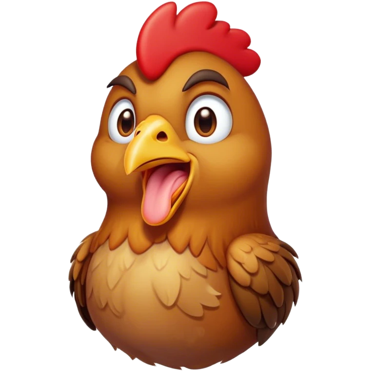Cinematic Cute Yawning Brown Chicken Portrait Emoji, Head tilted slightly with a dramatic, wide-open yawn, showcasing a soft, fluffy brown plumage with a crisp red comb and gently drooping wings, round beady eyes barely open in drowsy contentment, Simplified yet irresistibly adorable features, highly detailed, glowing with a soft, cozy glow, high shine, relaxed yet expressive, stylized with a touch of whimsical charm, bright and endearing, soft glowing outline, capturing the essence of a sleepy yet affectionate chicken, so drowsy it feels like it could stretch out of the screen and curl up for a nap! emoji