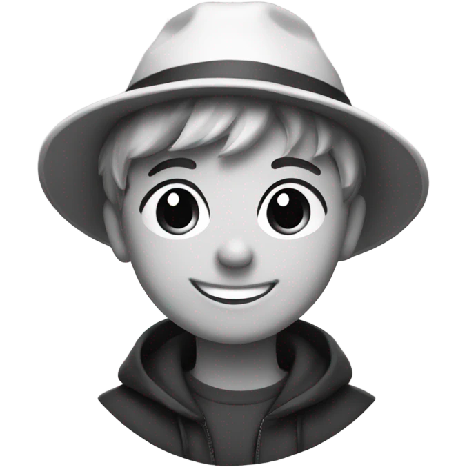 smiling boy in monochrome hat emoji