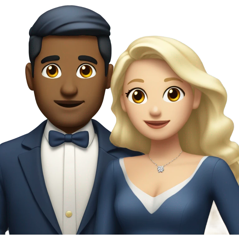 Puerto rican beard short hair with blue hat and navy blue suit getting Married with blond long hair girl with white  wedding dress  emoji