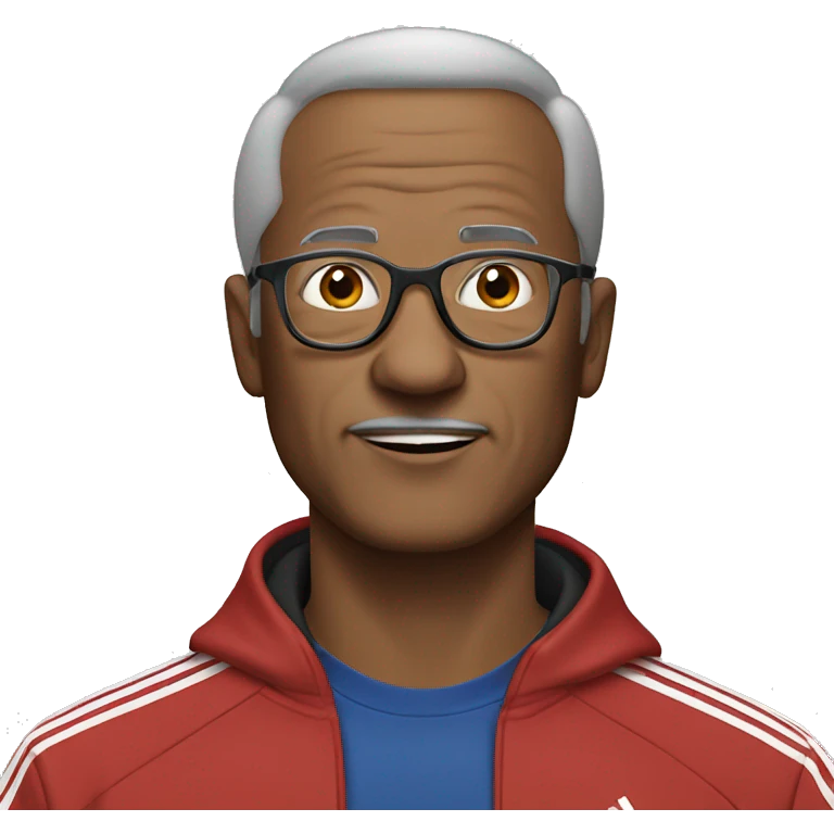 Older man wearing glasses and adidas tracksuit with young adult hair cut emoji
