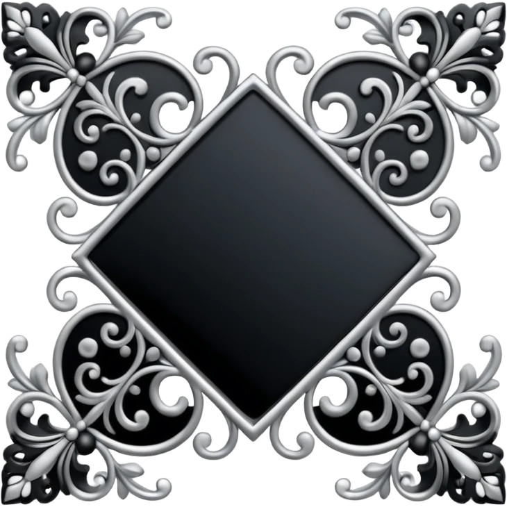 Black and silver filigree corner, 3D, extremely detailed design emoji
