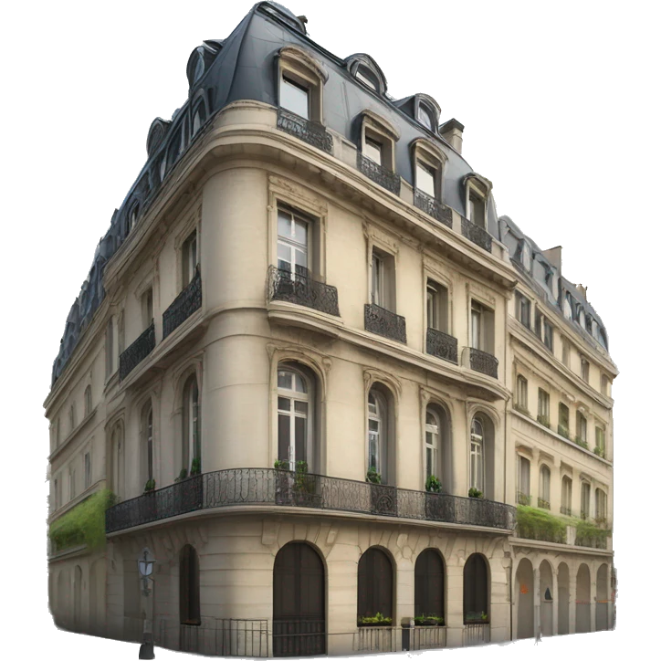 “Haussmannian building with ornate stone facade, wrought-iron balconies, tall arched windows, and mansard roof in classic Parisian style” emoji