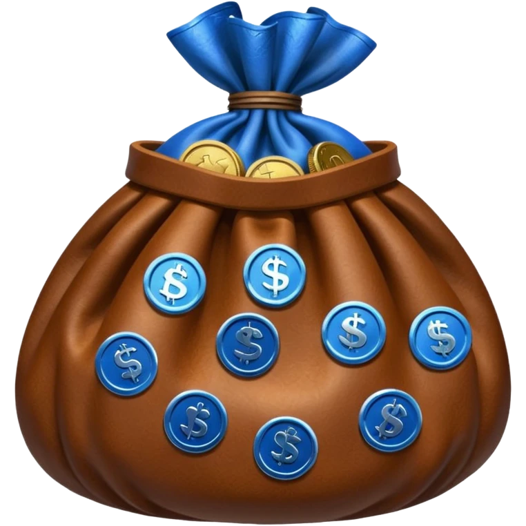 brown money bag with blue coins inside emoji
