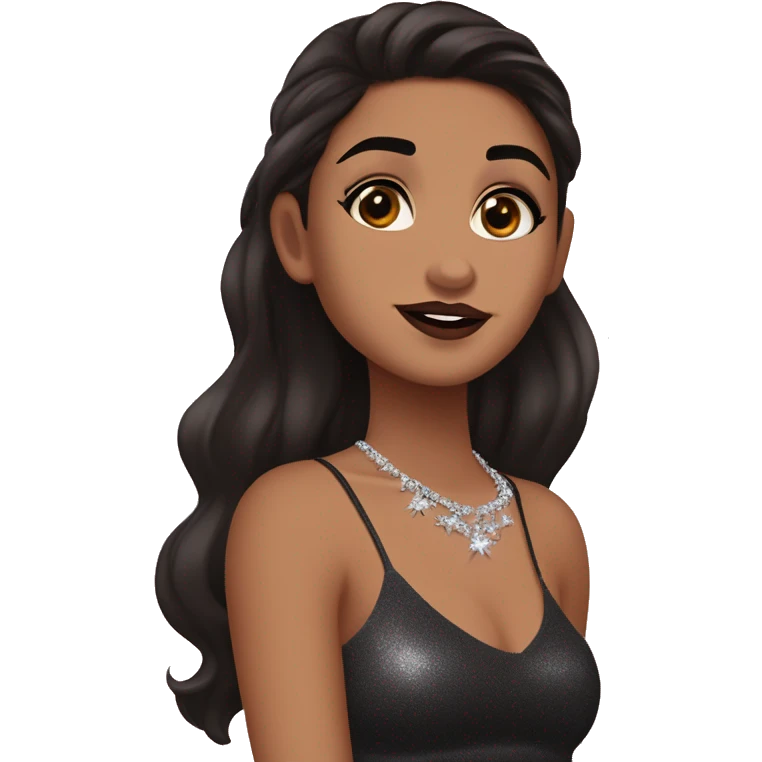 Maddy Perez euphoria show teenager: warm brown eyes, bold black eyeliner, dark arched brows, full nude-berry lips, bronzed skin, high cheekbones, sleek dark brown long hair in waves/ponytail, rhinestones on her face

 emoji