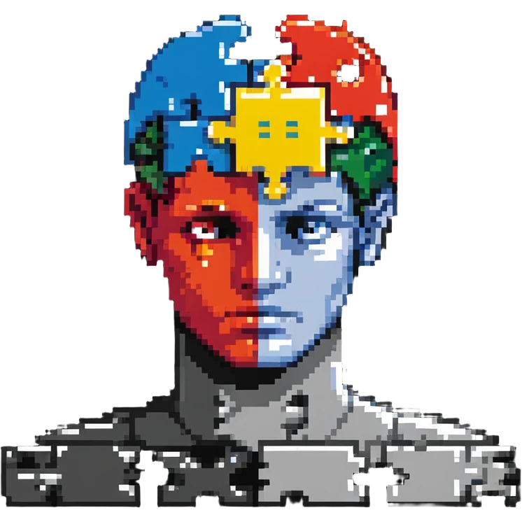 Head with puzzle pieces missing, mental block, stuck thinking emoji