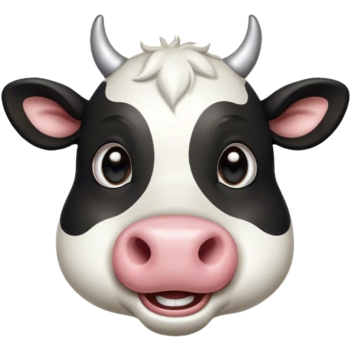 Cinematic Comical Black and White Cow Portrait Emoji, Head tilted dramatically with an exaggeratedly amused expression, featuring a striking, glossy coat of bold black and white, wide, expressive brown eyes filled with playful disbelief, Simplified yet hilariously expressive features, highly detailed, glowing with a slightly sassy glow, high shine, dramatic yet playful, stylized with an air of cheeky mischief, bright and endearing, soft glowing outline, capturing the essence of a spirited and over-the-top cow, so meme-worthy it feels like it could moo its way into internet fame instantly! emoji