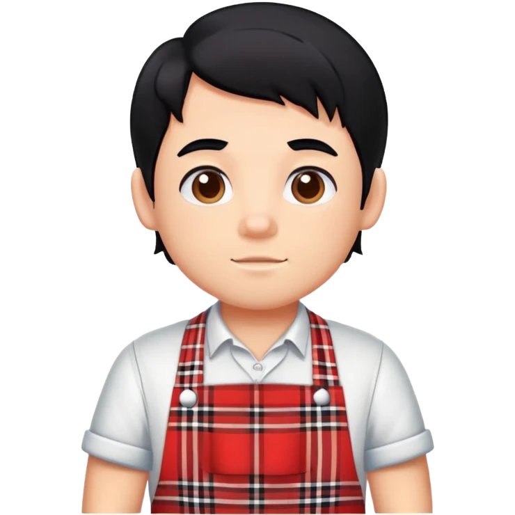 big boy with black hair all up, wearing a red and white plaid apron emoji