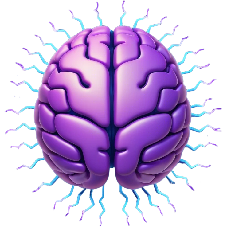 AI-themed emoji: a glowing digital brain with blue and purple neural lines, surrounded by electric sparks representing artificial intelligence. Detailed style, minimalistic background. emoji