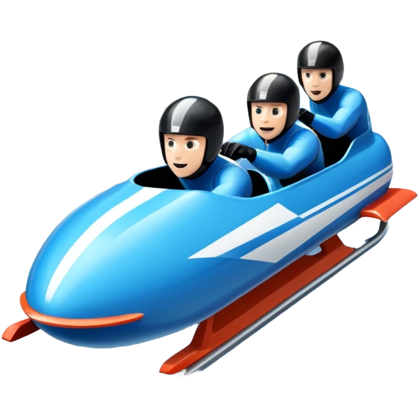 An icon featuring a sleek bobsled with athletes racing down an icy track at high speed, helmets on and bodies aligned for aerodynamics. The scene is set in a stunning snowy mountain valley with pine trees, spectators, and crisp blue sky. Transparent background captures the thrill of bobsleigh. emoji
