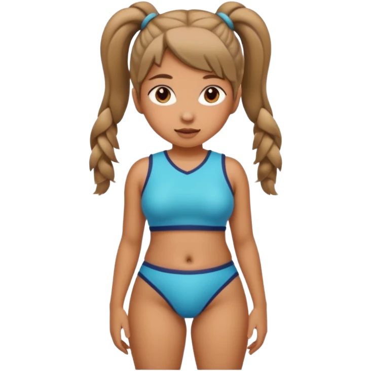 Her hair is in pigtails and her pubic hair is a thick triangle.  She has wide hips emoji