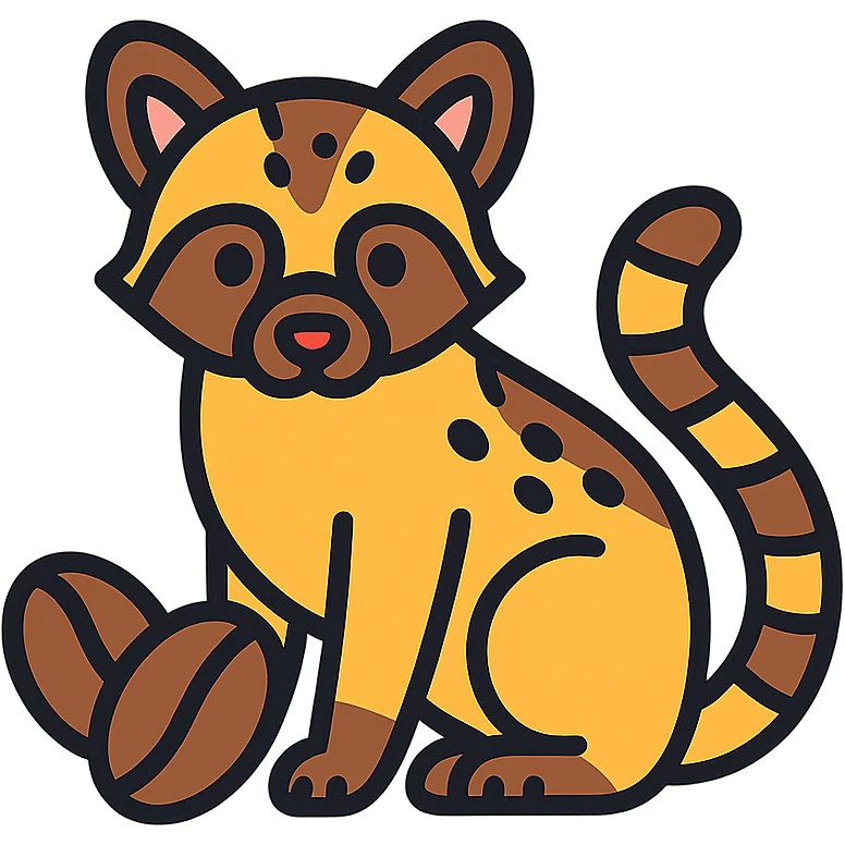 luwak civet with coffee beans, color outline icon, playful, clear details, transparent background emoji