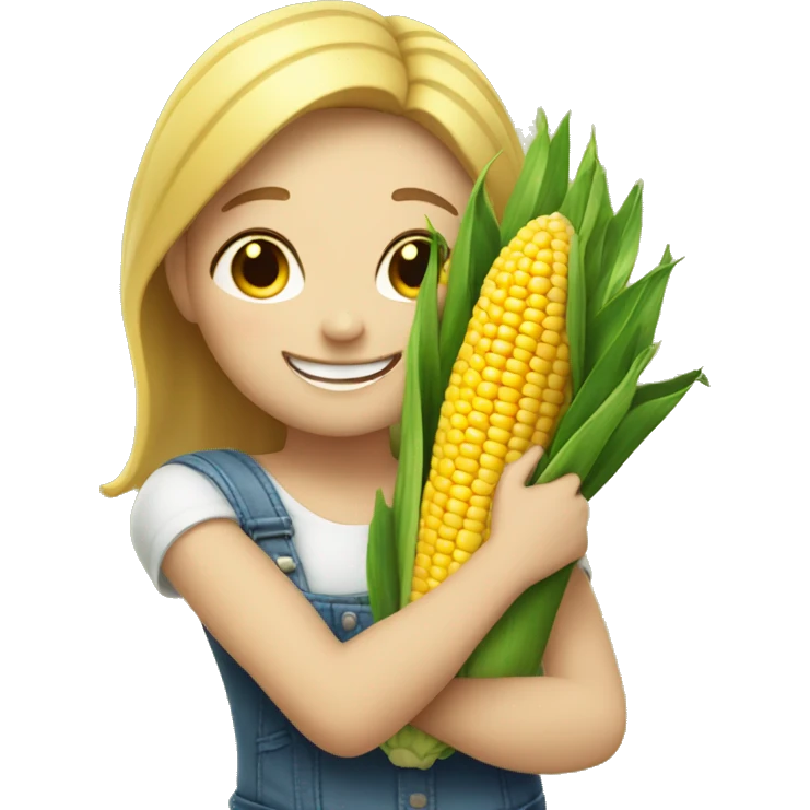 Happy white girl hugging corn emoji