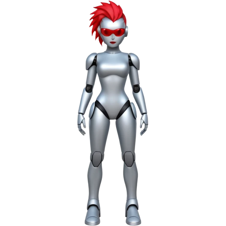 Sexy reflective glass faceless dronification robot girl with a red mohawk full body pinup pose blank faceless emoji