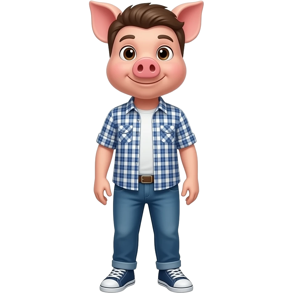 25 year old  pig stand straight wear shirt and jeans sneakers emoji