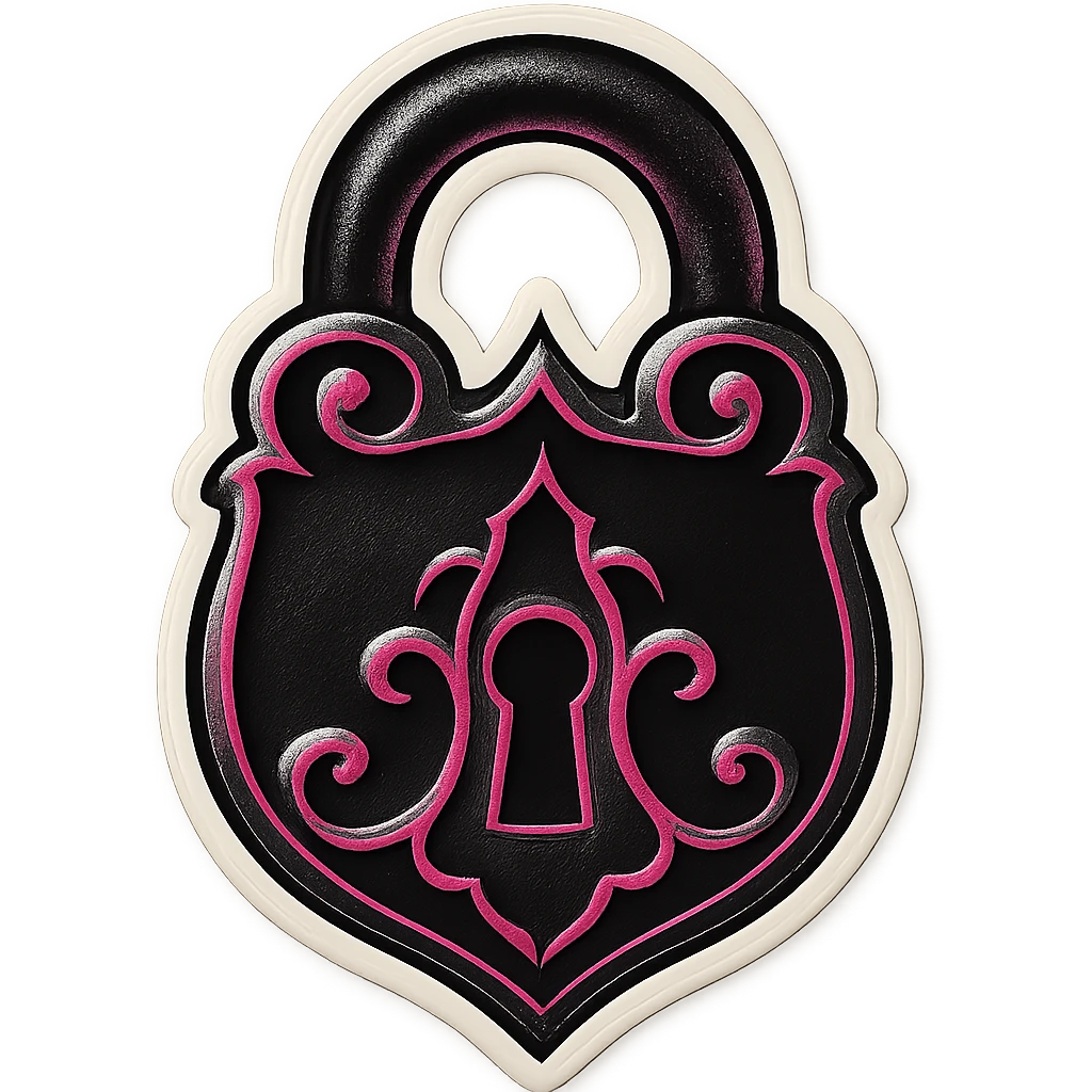 gothic lock, black and pink, intricate design, retro stickers style emoji