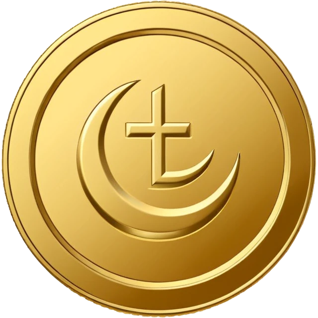 Minimal line-art icon of a coin with a small halal Arabic checkmark (حلال) symbol beside it, clean modern style, simple outlines, straight angle, no background, transparent, represents “halal income / halal money emoji