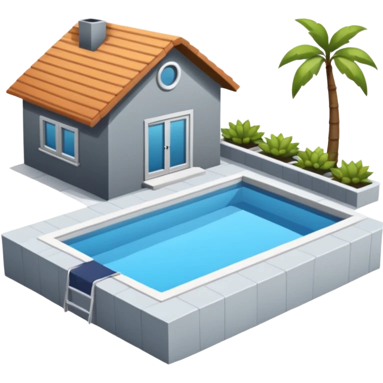 créer une maison simple en iso  teinte de gris avec une pisicne à coté emoji