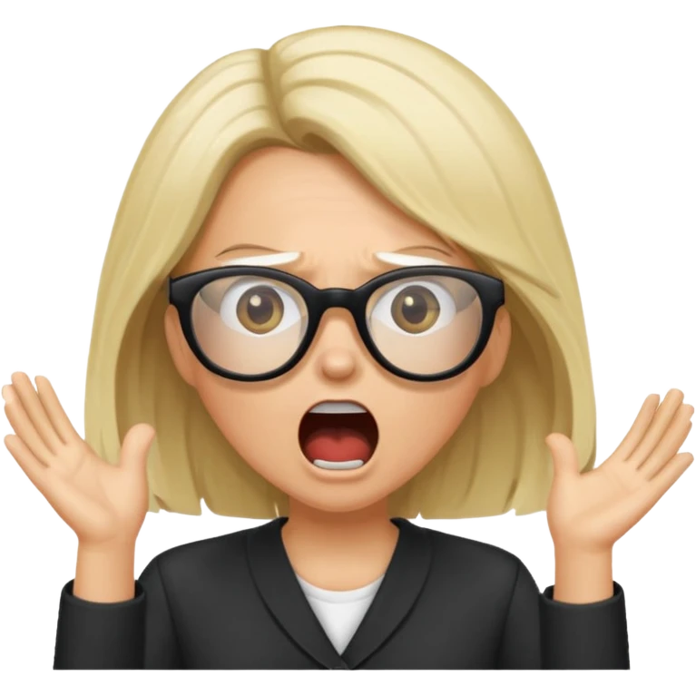 brunette/blonde woman with loose hair, white glasses, shouting bad words emoji