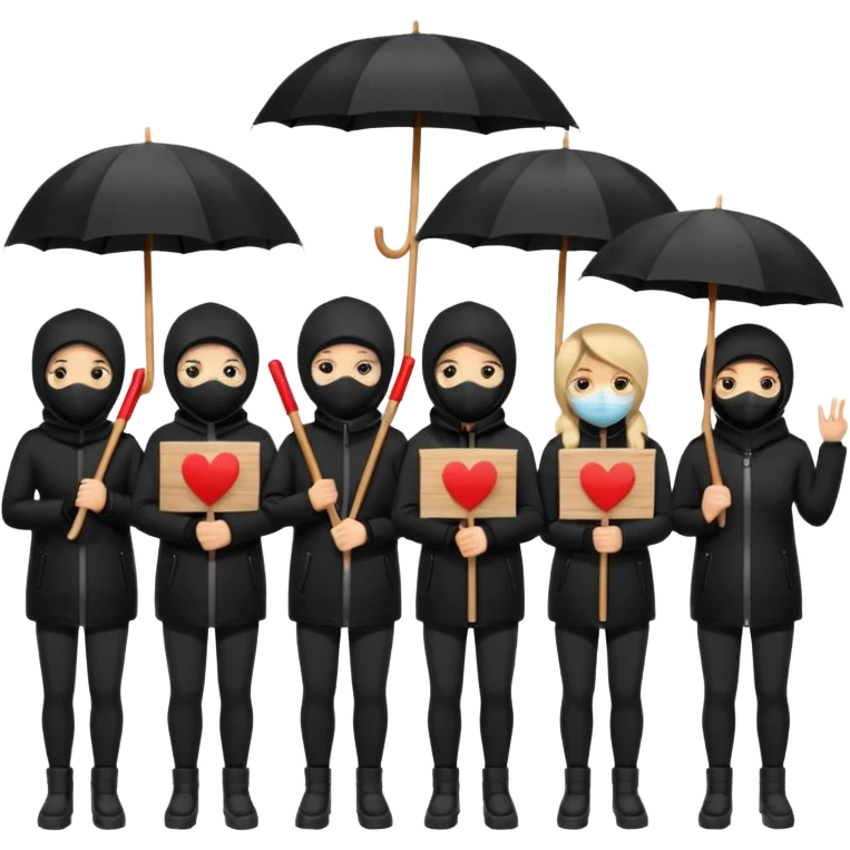 Ski mask people wearing black with umbrella and signs emoji