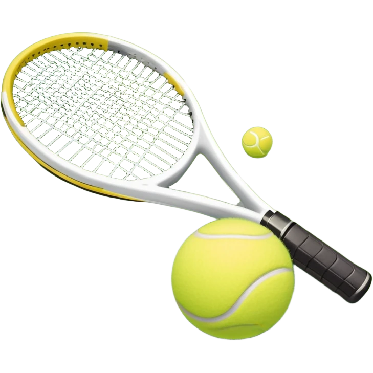 A tennis racket and ball on a grass or hardcourt surface, symbolizing the sport. The racket has a sleek design with tightly strung strings, while the bright tennis ball rests nearby, capturing the essence of precision, agility, and competition. emoji