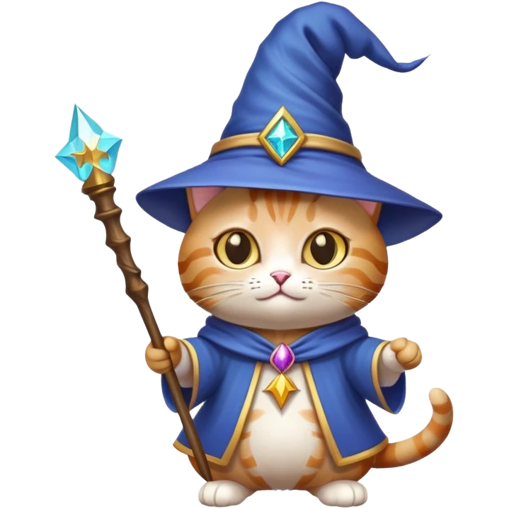 cat wizard with pointy hat and magic wand emoji