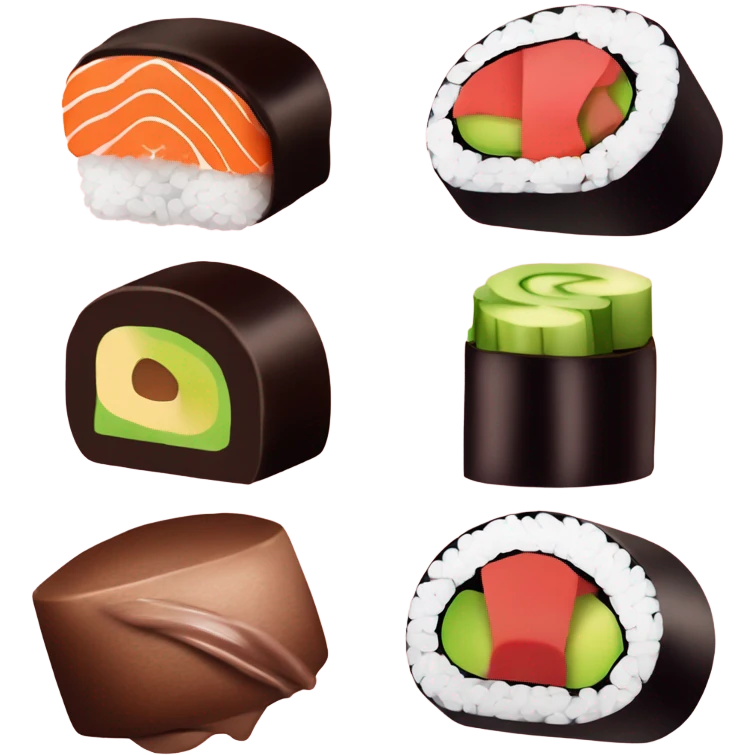 Sushi and chocolate cake emoji