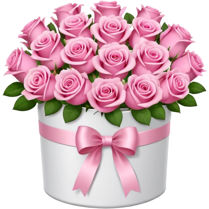 bouquet of pink 15 roses in a round white box emoji