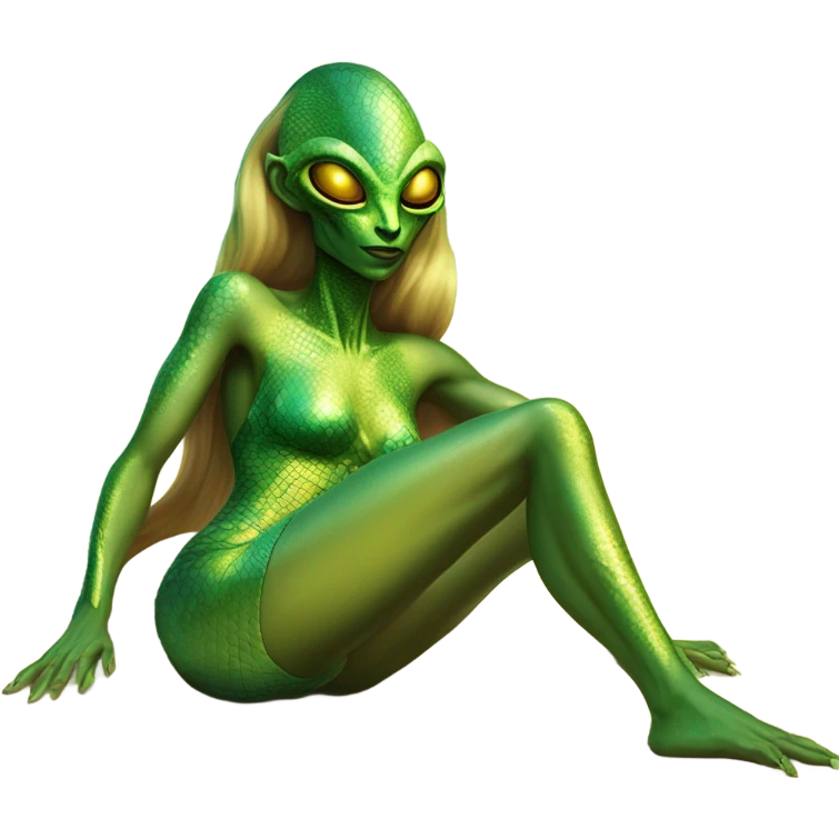 a Reptilian alien woman, klaying on the beach emoji