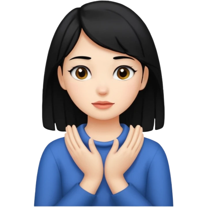 Girl with black hair holding hands around her neck  emoji