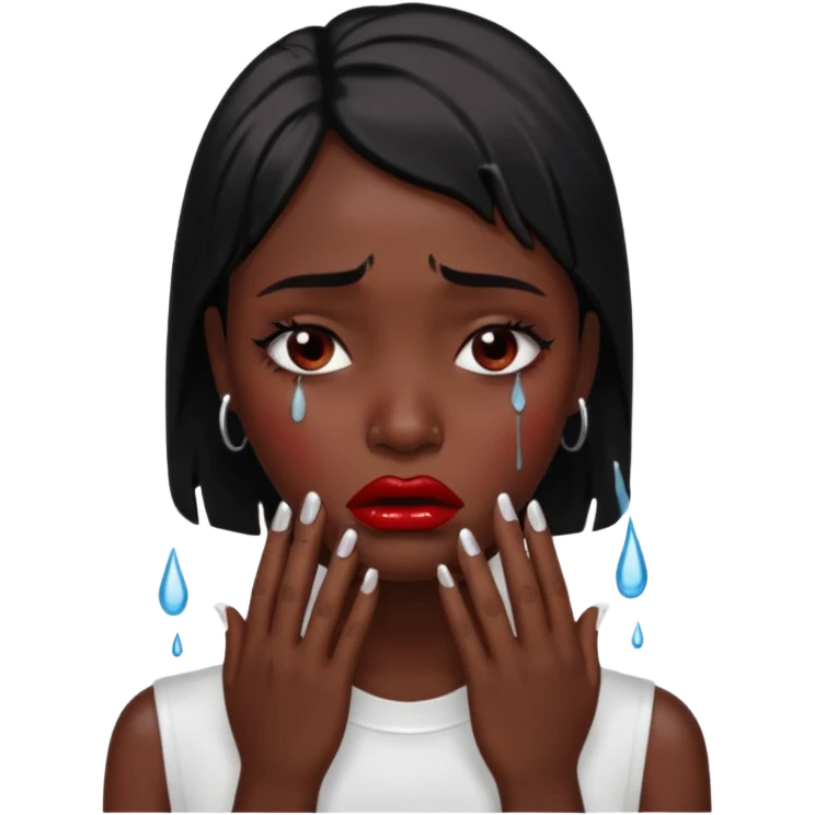 dark skin girl, dark red lipstick, nails very beautiful crying emoji