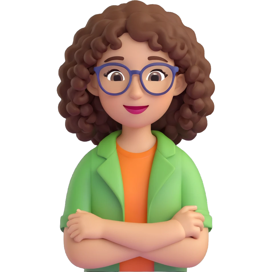 A cheerful curly-haired girl with glasses emoji