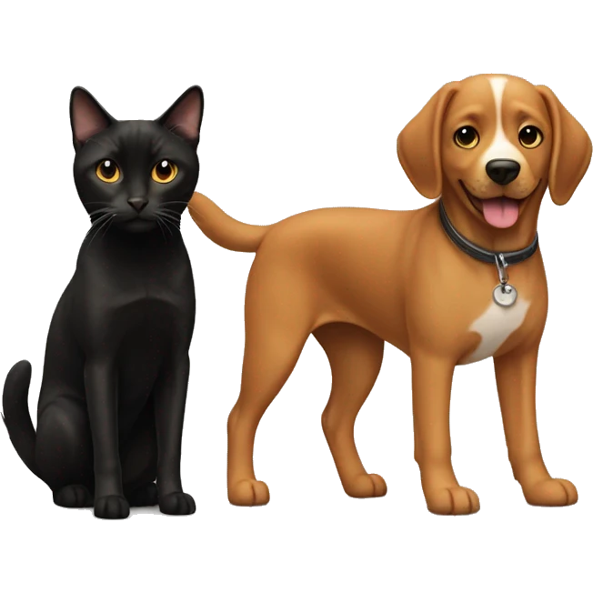 Check Rochelle dog with a black and brown cat standing together emoji