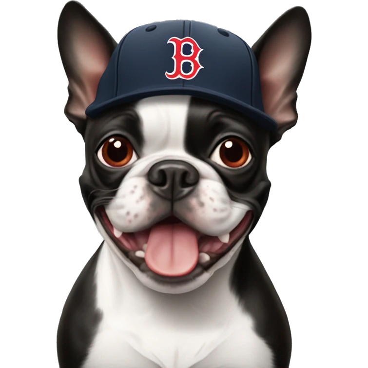 Boston terrier with a Boston Red Sox hat emoji