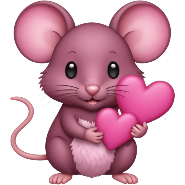 A burgundy mouse holds a pink heart in its paws emoji