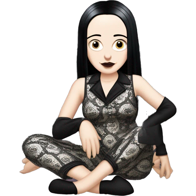 Attractive Wednesday Addams dressing and acting like Hot Morticia Addams. Both lounging around in saggy silk filigree pajamas.looking at me. emoji