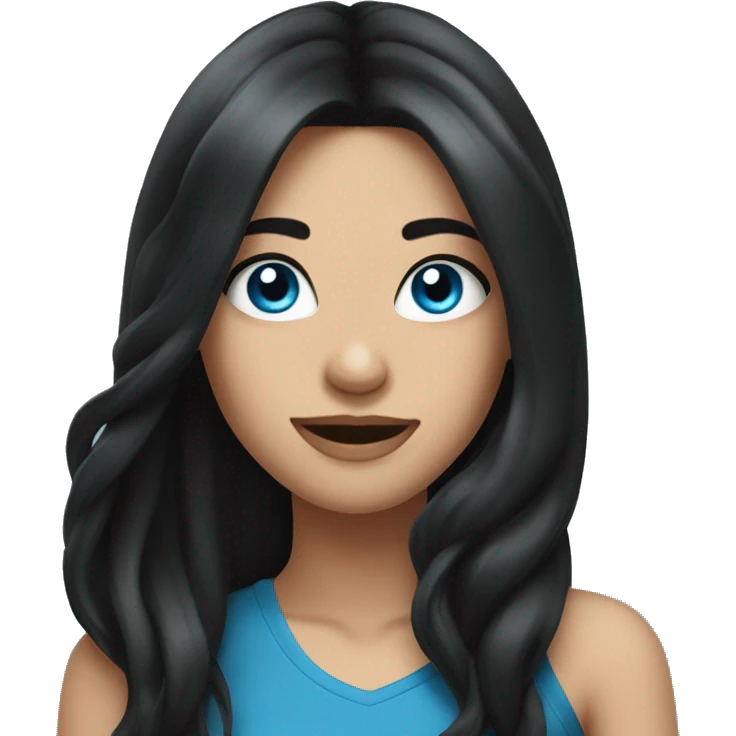 Beautiful girl winking, blue eyes and long black hair emoji